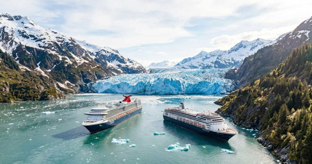 Princess Cruises ship and a Holland America Line ship